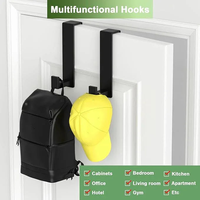 Over The Door Hooks, Door Hanger Hooks for Hanging Heavy Duty, Hat Organizer Coat Rack Towel Hooks for Bathroom, Door Rack for Bedroom Entryway Office (Black, 2 Pack, Fits 1-3/4" Thick Door) - ModernBath