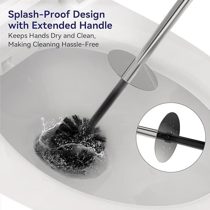 DOWRY Stainless Steel Toilet Bowl Brush and Holder for Bathroom Storage Organization Deep Cleaning Covered Brush Cleaner,Nickel Square - ModernBath