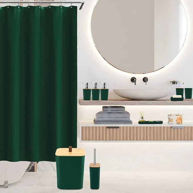 XLHOMO Bathroom Sets with Shower Curtain and Rugs, 27PCS Dark Green Bathroom Accessories Set with Trash Can, Green Shower Curtain Set, No Slip Super Absorbent Bathroom Rugs - ModernBath