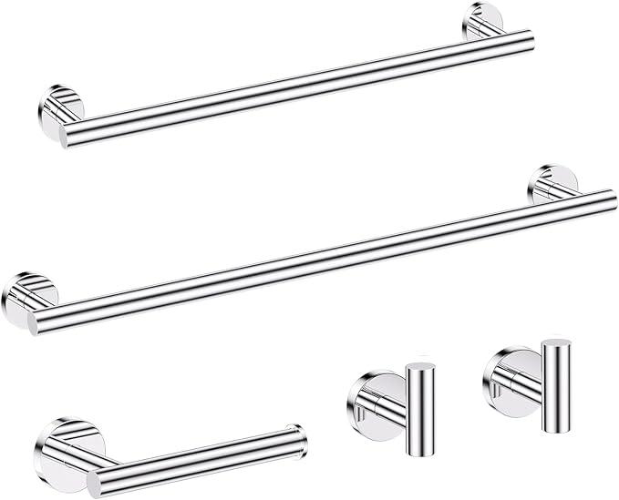 5 Pieces Bathroom Hardware Set, 23.6-inch+15.35-inch Bathroom Towel bar SUS304 Stainless Steel Bathroom Towel Bar Set Polished Chrome - ModernBath