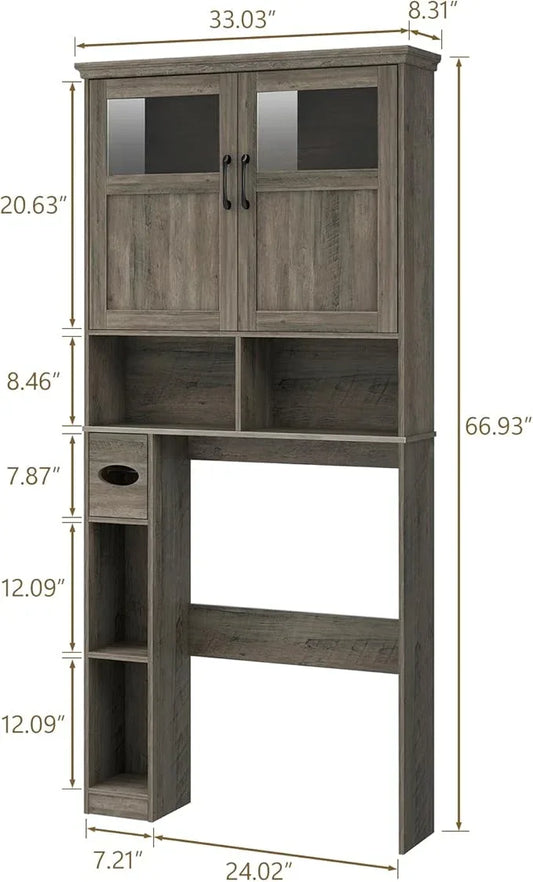 Vabches Over-The-Toilet Storage Cabinet with Double Doors, Toilet Paper Holder Stand & Adjustable Shelf, Freestanding Space Saver, Grey - ModernBath