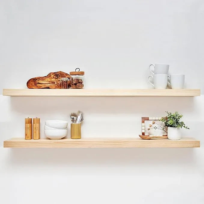 Homeforia 60 inch Natural Floating Shelf, High End Solid Real Wood 60inch Small Floating Shelves for Wall Mounted, Natural Wooden Floating Shelves, Heavy Duty Bracket, 60 X 6.5 X 1.75 in, Set of 3 - ModernBath
