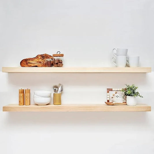 Homeforia 60 inch Natural Floating Shelf, High End Solid Real Wood 60inch Small Floating Shelves for Wall Mounted, Natural Wooden Floating Shelves, Heavy Duty Bracket, 60 X 6.5 X 1.75 in, Set of 2 - ModernBath