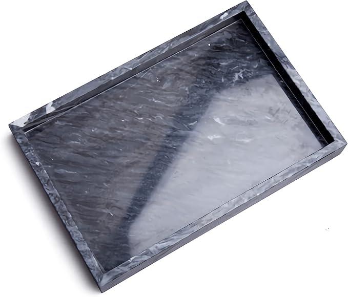 Moreast Black Marble Tray, Stone Bathroom Tray, Decorative Holder for Tissrue, Candle, Soap, Towel, Plant (Black - 12 x 8) - ModernBath