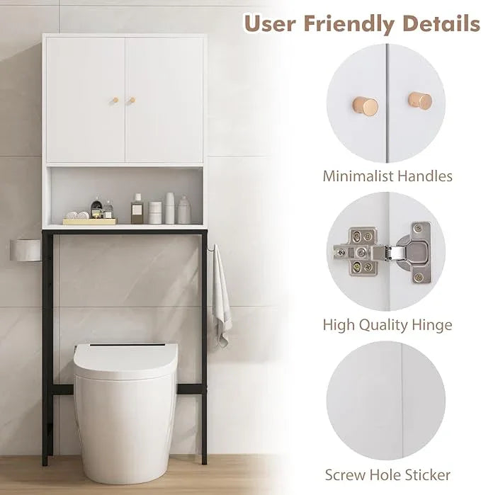 Over-The-Toilet Storage Cabinet, Freestanding Bathroom Organizer with Metal Frame, Adjustable Shelf & Open Compartment, Space Saver for Toilet & Laundry Room - ModernBath