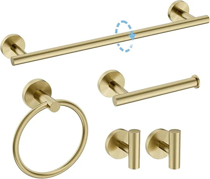 Brushed Gold Towel Bar Set, 18 Inch Bathroom Accessories Set, Wall Mounted Bathroom Hardware Set, Durable SUS304 Stainless Steel, 5-Piece - ModernBath