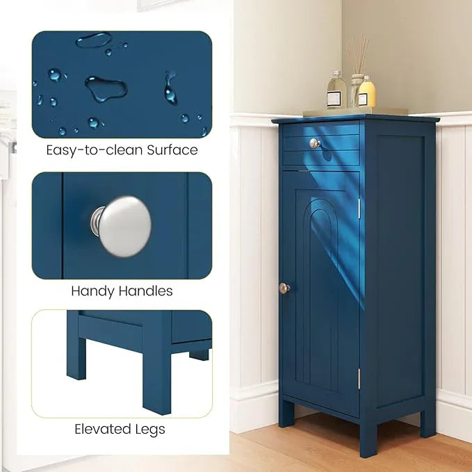 GLACER Bathroom Floor Cabinet, Multifunctional Storage Cabinet with 2 Adjustable Shelves, Space-Saving Storage Organizer, Ideal for Bathroom, Living Room, Kitchen (Blue) - ModernBath