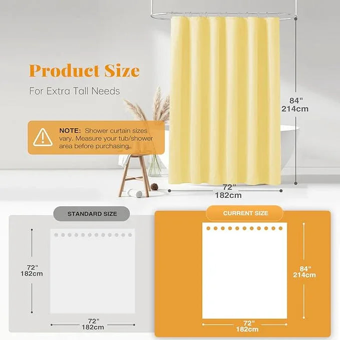 BTTN Fabric Shower Curtain, Linen Textured Heavy Duty Polyester Cloth Shower Curtain Set with Plastic Hooks, Yellow, 72" W x 84" L (Pack of 1) - ModernBath