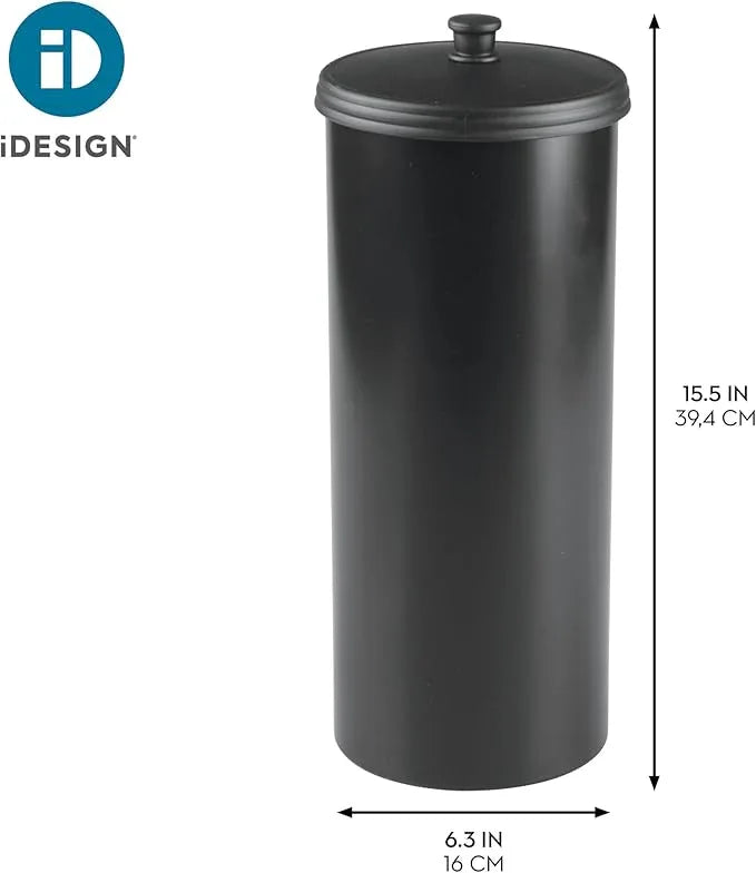 iDesign Freestanding Bathroom Toilet Paper Storage Holder with Lid for 3 Extra Rolls, Matte Black - ModernBath