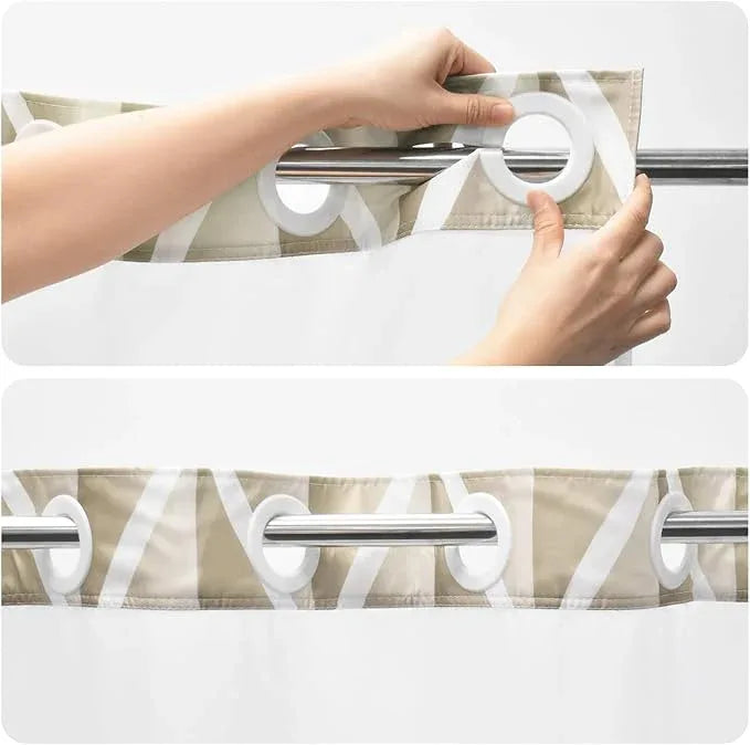 Yiatn No Hook Cream Shower Curtain with Snap in Fabric Liner Set - Hotel Style with See Through Mesh Top Window, Modern Geometric Waterdrop Design,Waterproof and Washable, 71x74 INCH - ModernBath