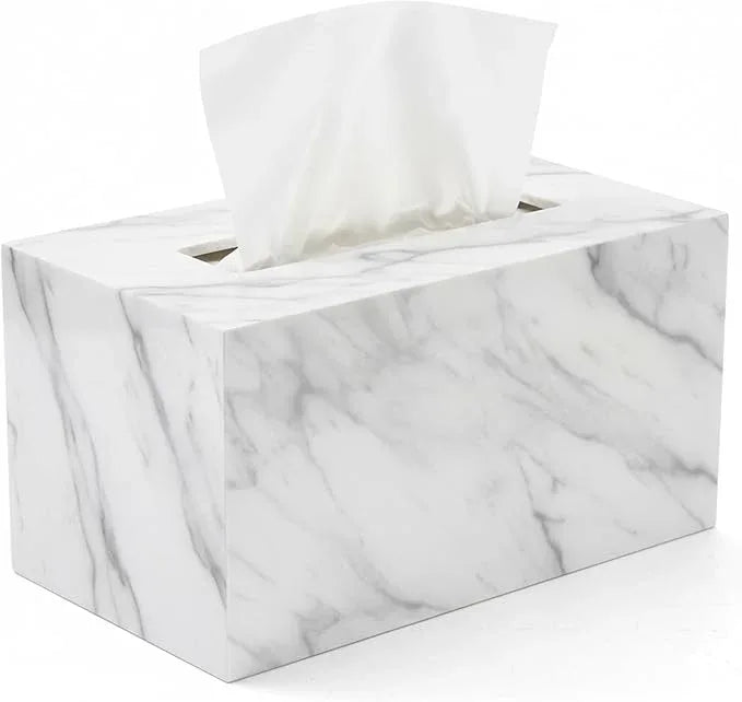 Tissue Box Cover Rectangle - Tissue Box Holder Rectangular - Compatible with Kleenex - Acrylic Marble Bathroom Accessories Decor - ModernBath