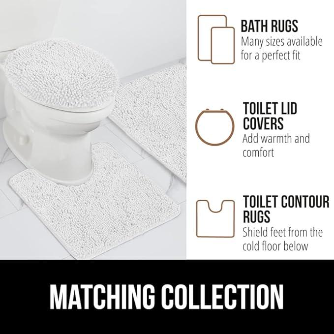 GORILLA GRIP Bathroom Rug Sets, Soft Chenille 2 Piece Area Rugs Set, Toilet Base Mat and 30x20 Carpet, Absorbent Microfiber Washable Mats Dry Quickly, Home Décor and Bath Room Accessories, White - ModernBath