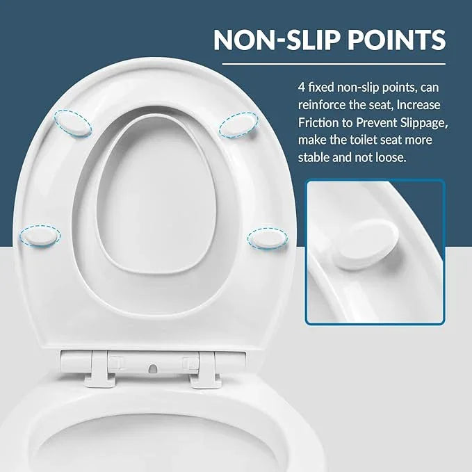 Round Toilet Seat with Slow Close Seat, Easy Clean, Plastic, White, Suitable Standard Round Toilet - ModernBath