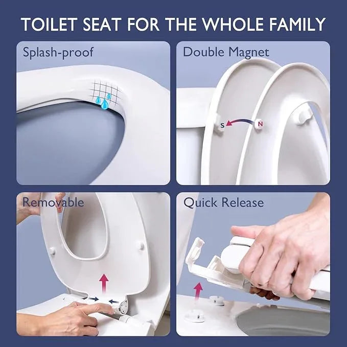 Elongated Toilet Seat with Slow Close Seat, Easy Clean, Suitable Standard Elongated or Oval Toilet with Thickened Plastic Lid, Plastic, White - ModernBath