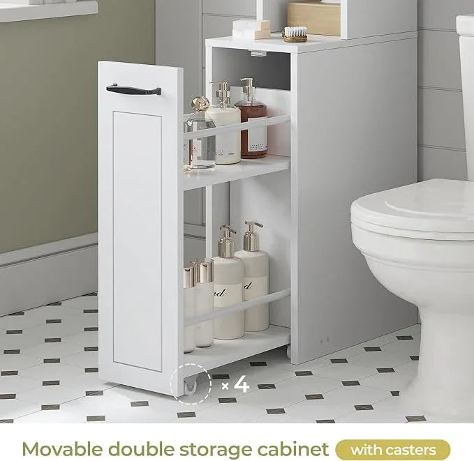 Over The Toilet Storage Cabinet with Pulley Small Bathroom Storage Cabinet, Space Saver W/Adjustable Shelf & Open Shelf for Bathroom, Restroom, Laundry (White) - ModernBath