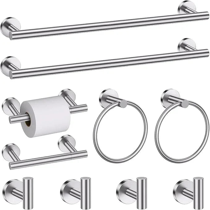 Brushed Nickel Towel Bar Bathroom Hardware Accessories Set, 10 Pieces Upgraded Toilet Paper Holder 23.6 Inch Towel Rack for Bathroom Wall Mounted Stainless Steel Bathroom Set - ModernBath