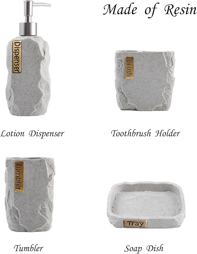 Hymmah Bathroom Accessories Set,Marble Design Toothbrush Holder,Farmhouse Bathroom Decor,4 Pcs Resin Gift Set Apartment Necessities, Contain Toothbrush Cup,Soap Dispenser,Soap Dish,Tumbler - ModernBath