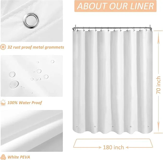 Mrs Awesome White Clawfoot Tub Shower Curtain or Liner with 12 Magnets - Free 36 Hooks Included, Waterproof PEVA, 180" x 70", White - ModernBath