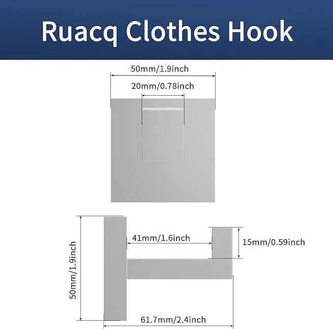 Ruacq Towel Hooks for Bathrooms, Heavy Duty Stainless Steel Square Bathroom Hooks, Wall Mounted Towel Hanger for Robe & Coat, Ideal for Kitchen, Bedroom, and Hotel Use(Chrome, 2 Pack) - ModernBath