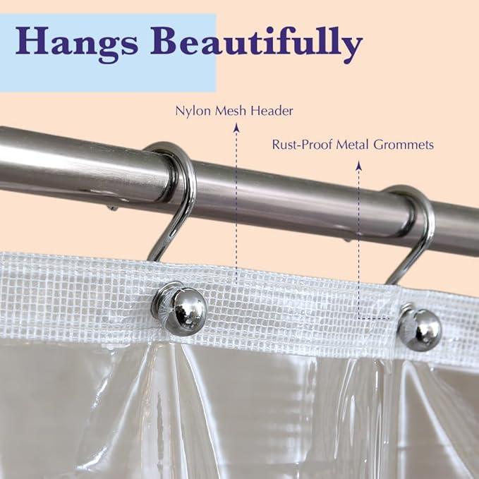 Epica Shower Curtain – Strongest Heavy-Duty Clear Vinyl 72x72 Shower Curtain Liner – Stain & Soap Scum Resistant with Rust-Proof Metal Grommets (Frosted) - ModernBath