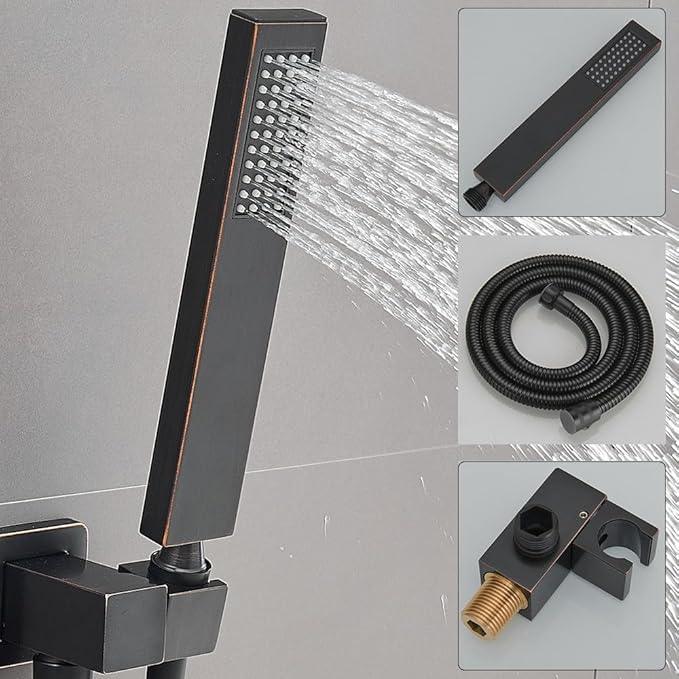 JingGang 12 Inch Ceiling Mount Oil Rubbed Bronze Shower System Bathroom Luxury Rain Mixer Shower Combo Set Ceiling Rainfall Shower Head System (Contain Shower Faucet Rough-in Valve Body and Trim Kit) - ModernBath