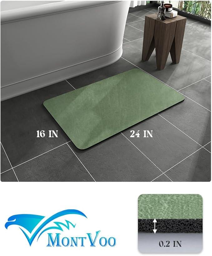 MontVoo -Bath Mat Rug-Rubber Backing Non Slip Quick Dry Absorbent Thin Bathroom Rugs Fit Under Door-Faux Suede Surface Bathroom Floor Mats-Shower Rug for in Front of Bathtub Shower Sage Green 16"x24" - ModernBath