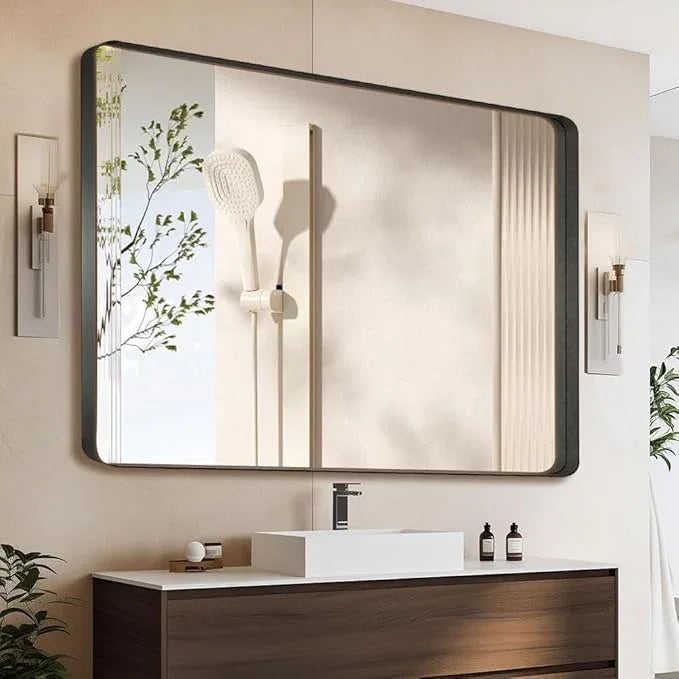 miroro Black 55x36 Inch Metal Framed Mirror for Wall, Large Rounded Rectangle Mirror, Anti-Rust, Tempered Glass, Hangs Horizontally or Vertically - ModernBath