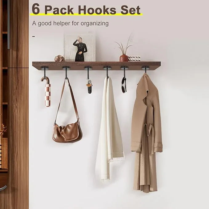 NearMoon Coat Hooks, Wall Mount Hooks for Hanging Hat Hurse Robe, 304 Stainless Steel Heavy Duty Towel Hangers for Bathroom Livingroom Kitchen-Ceiling Hook, 6 Pack (2 Inch, Matte Black) - ModernBath