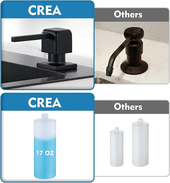 CREA Soap Dispenser for Kitchen Sink, Kitchen Soap Dispenser Black Square Built in Sink Soap Dispenser for Bathroom with 17 OZ Bottle - ModernBath