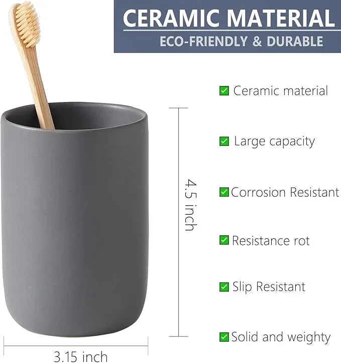 BSDISP Matte Grey Toothbrush Holders for Bathrooms - Ceramic Toothbrush Toothpaste Holders Set, Grey Bathroom Tumbler Cups Reusable Toothbrush Cup, Counter Organizer - ModernBath