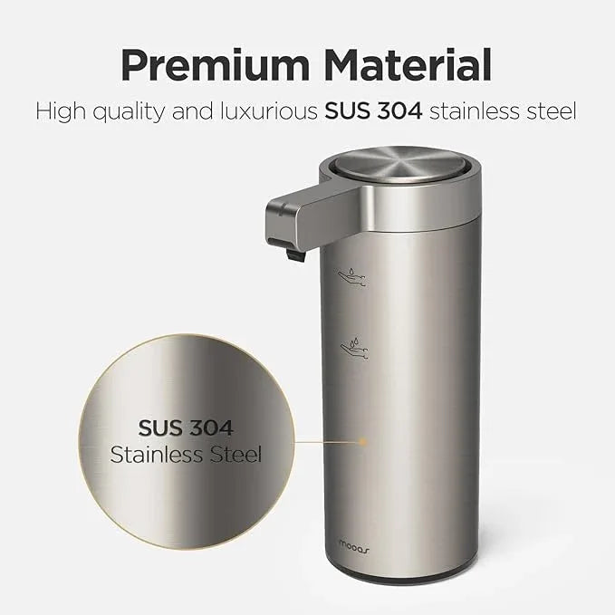 mooas Automatic Liquid Soap Dispenser Stainless Steel Touchless Hands Free Soap Dispenser 2 Levels Adjustable Waterproof Motion Sensor Electric Dish Soap Dispenser for Kitchen Bathroom (Rechargeable) - ModernBath