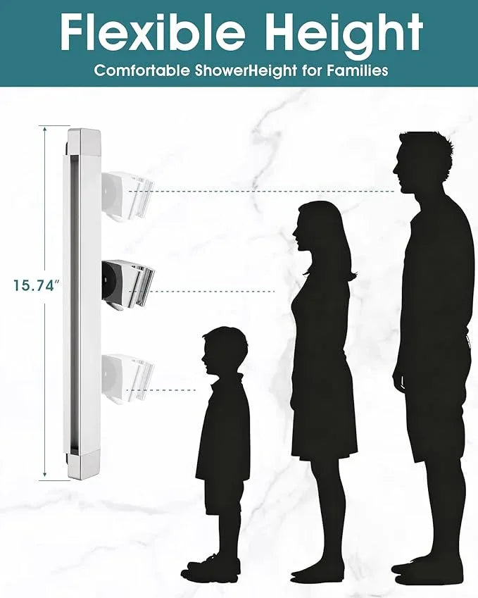Height & Angle Adjustable Handheld Shower Head Holder, Metal Handheld Showerhead Holder, Hand Held Showerhead Holder Wall Mount, Strong Adhesive, No Drill, Suitable for Bathroom or RV, Chrome - ModernBath