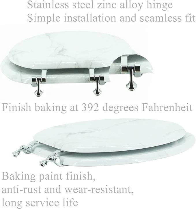 BLOFDE Elongated Toilet Seat Wood Toilet Seat Prevent Shifting with Zinc Alloy Hinges American Standard Size Toilet Seat Easy to Install also Easy to Clean(Elongated,Marble) - ModernBath