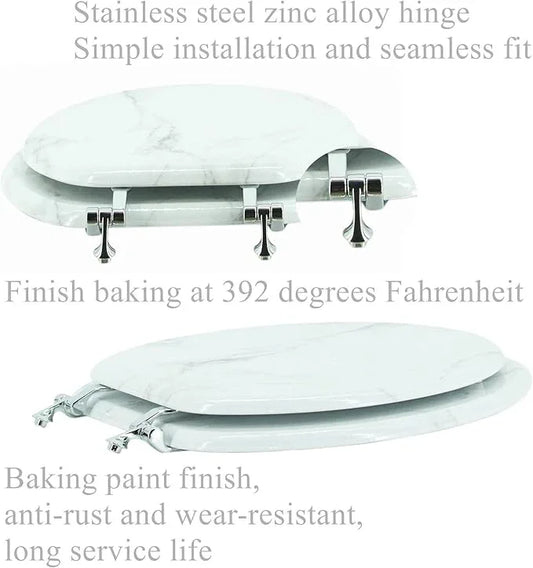 BLOFDE Elongated Toilet Seat Wood Toilet Seat Prevent Shifting with Zinc Alloy Hinges American Standard Size Toilet Seat Easy to Install also Easy to Clean(Elongated,Marble) - ModernBath