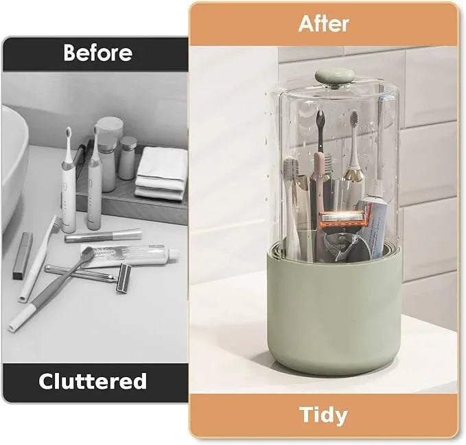 YOOLENS Toothbrush Holder with Cover 360 Rotating 4 Compartments Bathroom Toothpaste Electric Toothbrush Organizer, Light Green - ModernBath