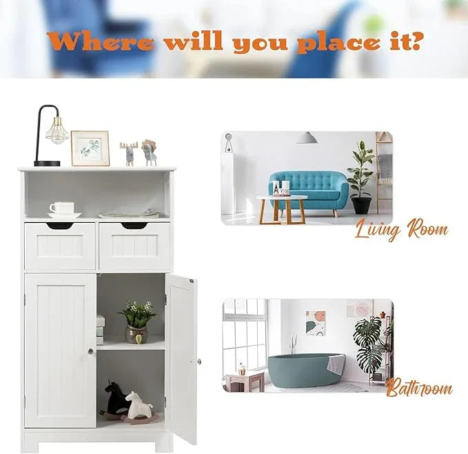 GLACER Multifunctional Floor Cabinet, Bathroom Cabinet with Removable Drawers and Adjustable Shelf for Bathroom, Living Room, Kitchen or Entryway, 24 x 12 x 43 inches (White) - ModernBath