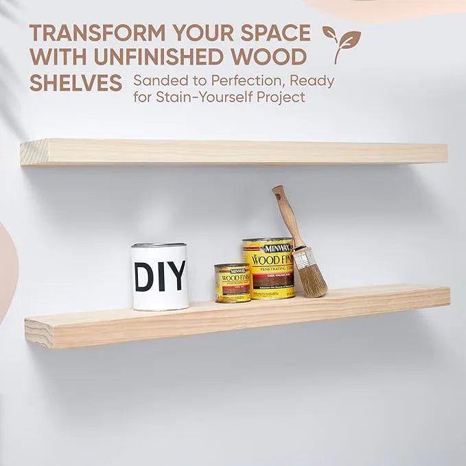 Homeforia Wood 48 inch Floating Shelf, High End Solid Natural Wood 48inch Floating Shelves for Wall Mounted, Unfinished Wooden Large Floating Shelves, Heavy Duty Bracket, 48 X 6.5 X 1.75 in, Set of 2 - ModernBath