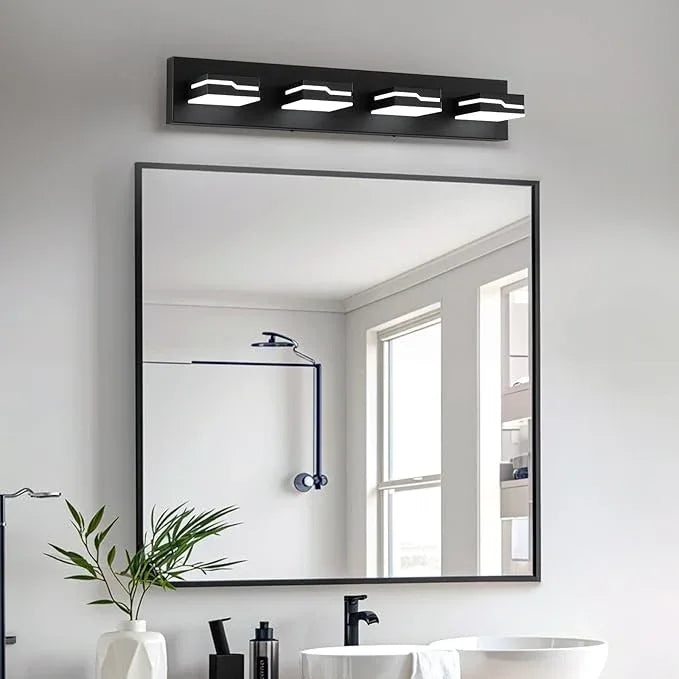 Merexcint LED Modern Bathroom Vanity Light Fixtures 4-Light, 25.5 inch Dimmable Black Vanity Lights for Bathroom Lighting Fixtures Over Mirror, with 350°Rotatable Acrylic Heads(White Light 5500K) - ModernBath