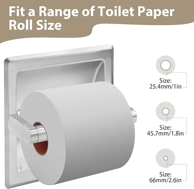 Recessed Toilet Paper Holder for Large Rolls, Pivoting Stainless Steel in Wall Toilet Paper Holder, Wall Mounted Bathroom Tissue Roll Dispenser with Modern Brushed Nickel Finish - ModernBath