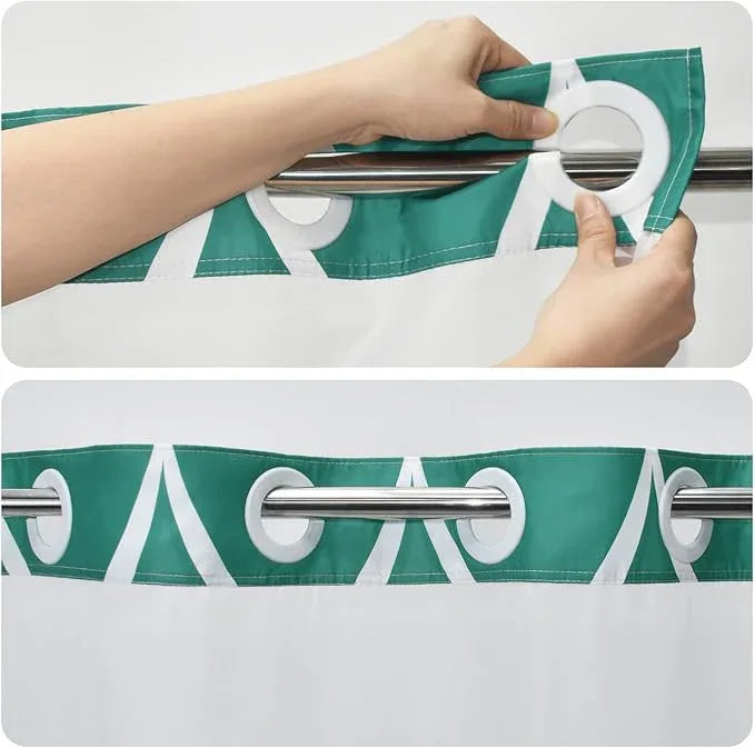 Yiatn No Hook Teal Blue Shower Curtain with Snap in Fabric Liner Set - Hotel Style with See Through Mesh Top Window, Modern Geometric Waterdrop Design,Waterproof and Washable, 71x74 INCH - ModernBath