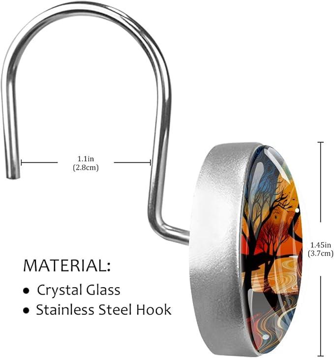 FVQL Shower Curtain Hooks Decorative, Sunset Cartoon African Women, Set of 12, Metal Shower Curtain Rings for Bathroom - ModernBath