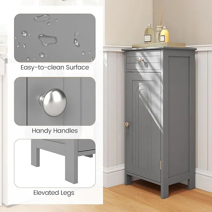 GLACER Floor Storage Cabinet, Multifunctional Bathroom Storage Cabinet with 2 Adjustable Shelves, Ideal for Bathroom, Living Room, 14 x 12 x 34.5 inches (Grey) - ModernBath