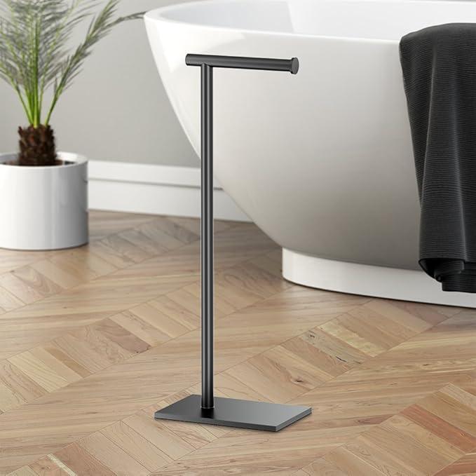 Gatco 1431MX Modern Square Base Toilet Paper Holder Stand, Matte Black, 22.25" H - ModernBath
