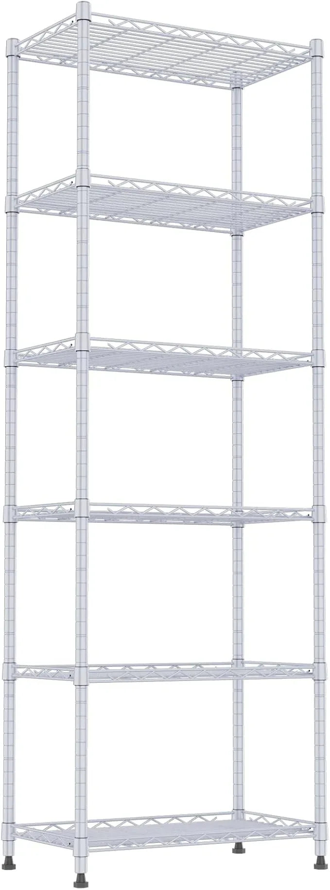 REGILLER 6 Wire Shelving Steel Storage Rack Adjustable Unit Shelves for Laundry Bathroom Kitchen Pantry Closet(Silver,11.7" D x 21.4" W x 63" H) - ModernBath