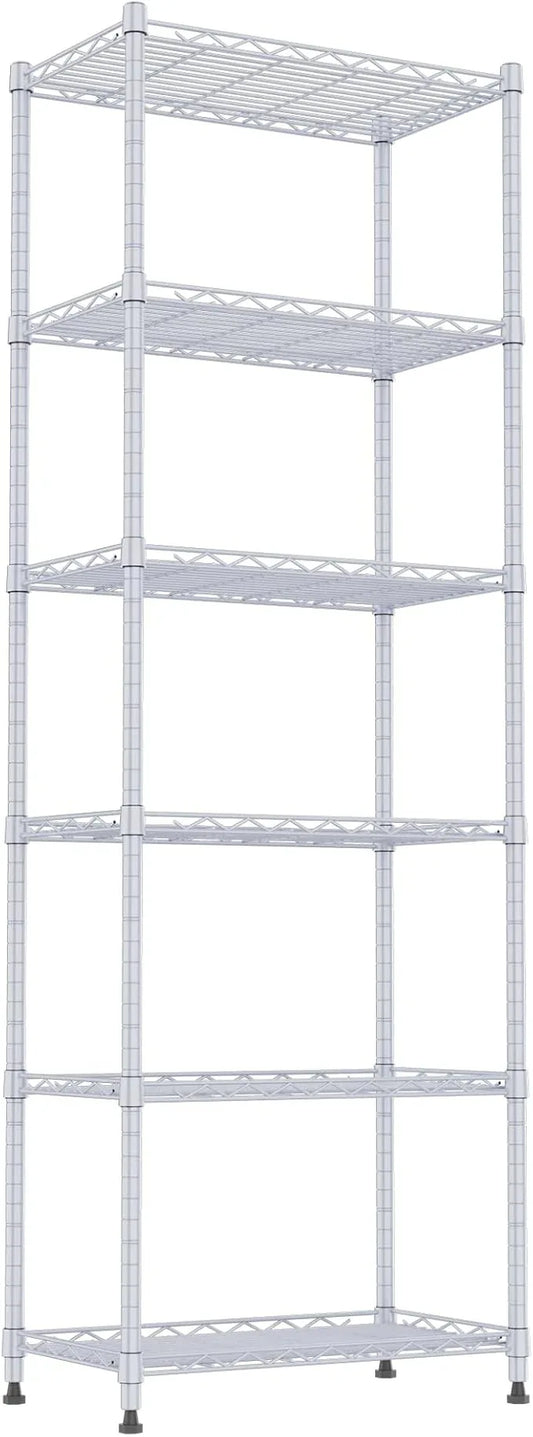 REGILLER 6 Wire Shelving Steel Storage Rack Adjustable Unit Shelves for Laundry Bathroom Kitchen Pantry Closet(Silver,11.7" D x 21.4" W x 63" H) - ModernBath