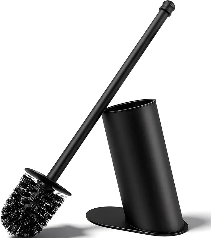 Toilet Brush and Holder Set, Stainless Steel Toilet Bowl Brush with 16.5" Long-Reach Handle, Tilted Canister with Concealed Brush Head & Anti-Splash Shield for Bathroom Cleaning, 1 Spare Head Included - ModernBath