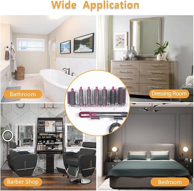 Affogato Wall Mount Holder Compatible with Dyson Airwrap Styler Accessories Acrylic Storage Holder Compatible with Dyson Airwrap Attachments Organizer Rack for Wand Barrels Brushes, Transparent Clear - ModernBath