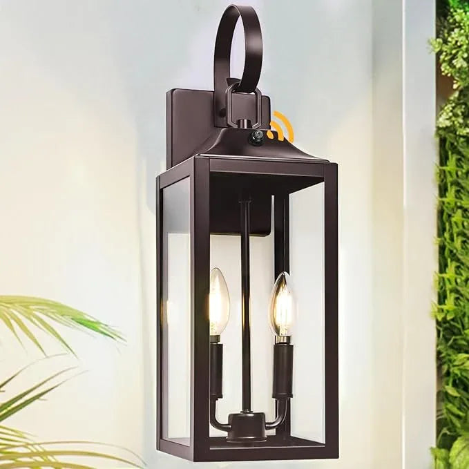 Oil Rubbed Bronze Dusk to Dawn Outdoor Wall Lighting, 19" Large Outside Modern Wall Sconce Lantern, Industrial Porch Light Wall Mount, Waterproof Farmhouse Exterior Lamp 2-Light Brown - ModernBath