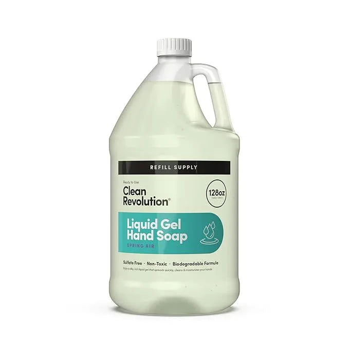 Clean Revolution Liquid Gel Hand Soap, Silky Rich Liquid, Quick Lather, Fast Rinsing, Contains Real Essential Oils (Spring Air) 128 Fl Oz - ModernBath