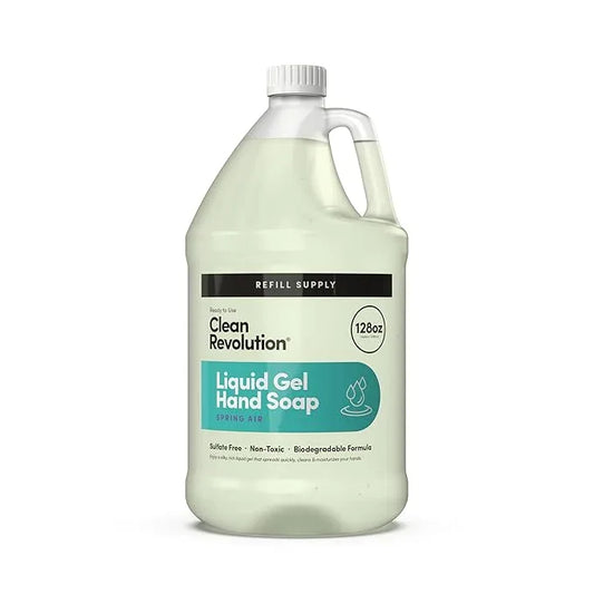 Clean Revolution Liquid Gel Hand Soap, Silky Rich Liquid, Quick Lather, Fast Rinsing, Contains Real Essential Oils (Spring Air) 128 Fl Oz - ModernBath
